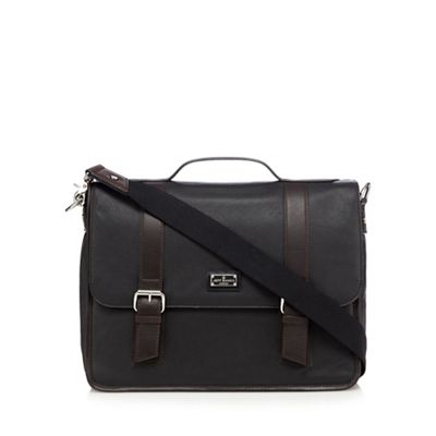 Designer black leather laptop briefcase